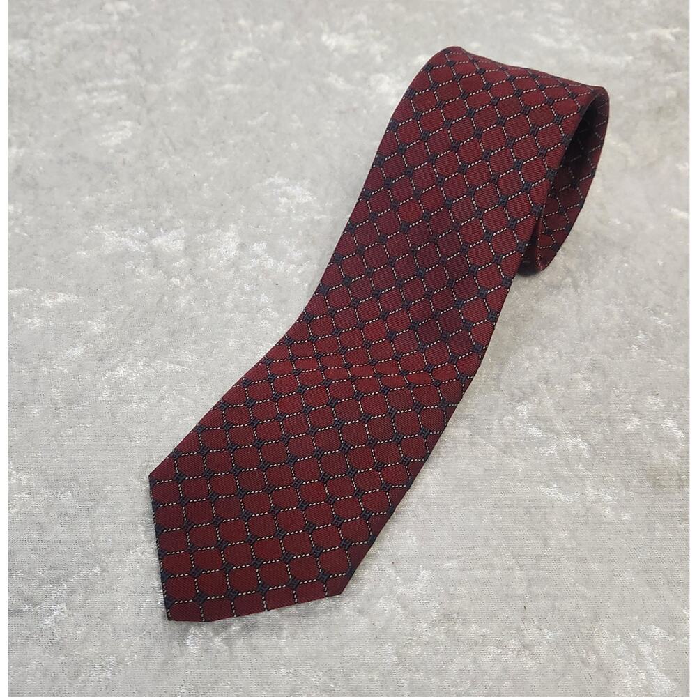 Authentic HERMES-Paris Mens Red, Blue & White Tie-100% Silk